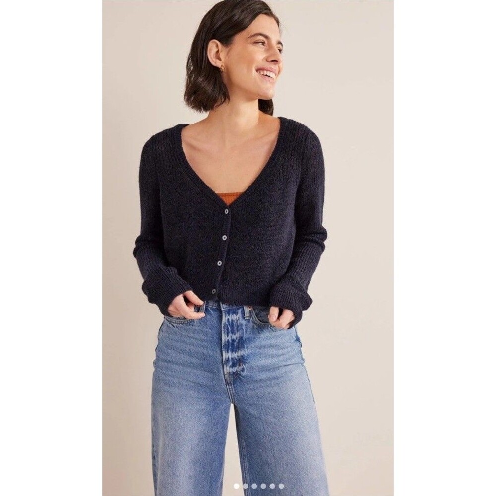 Boden Fluffy Cardigan Blue Cropped NWT Sz XL Ribbed Layering